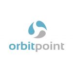 Orbitpoint Logo – Circular Abstract Icon in Blue and Grey with Bold Text